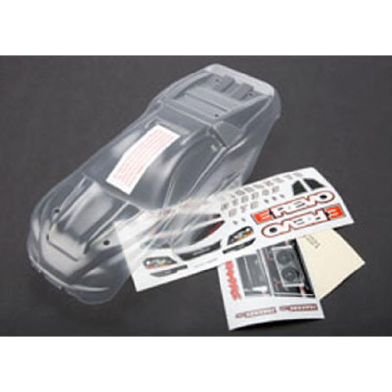 CARROSSERIE E-REVO 1/16EME TRANSPARENTE + AUTOCOLLANTS trx7111